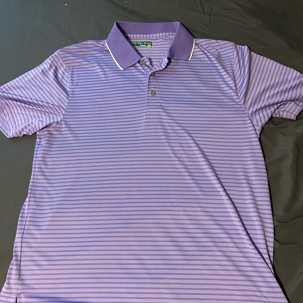 Purple Striped Polo Shirt Lightweight Performance